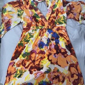 Maeve Floral V-Neck Mini Dress - Multicolor